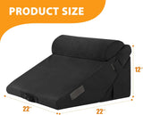 Kawachi 3Pcs Set Orthopedic Adjustable Bed Wedge Pillow-Memory Foam with Head Rest-Back Support for Bed, Leg Elevation, Acid Reflux, GERD, Snoring- KW138-Black