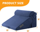 Kawachi 3Pcs Set Orthopedic Adjustable Bed Wedge Pillow-Memory Foam with Head Rest-Back Support for Bed, Leg Elevation, Acid Reflux, GERD, Snoring- KW138-Navy Blue