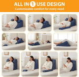 Kawachi 3Pcs Set Orthopedic Adjustable Bed Wedge Pillow-Memory Foam with Head Rest-Back Support for Bed, Leg Elevation, Acid Reflux, GERD, Snoring- KW138-Navy Blue