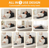 Kawachi 3Pcs Set Orthopedic Adjustable Bed Wedge Pillow-Memory Foam with Head Rest-Back Support for Bed, Leg Elevation, Acid Reflux, GERD, Snoring- KW138-Black