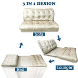 Kawachi 2 Person Covertible Floor Sofa Chair with Back Support, 5-Position Adjustable Recliner, Foldable Sleeper Lounge for Living Room, Gaming, Reading, Beige-KW126