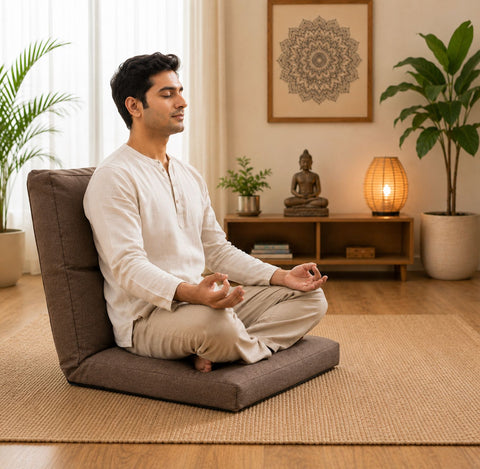 Kawachi Reclining Floor Chair for Living Room, Meditation Chair, Adjustable Back Rest with 5 Position Lock-in, Back Support, Maintain Posture While Sitting on Floor chair-KW122-Brown