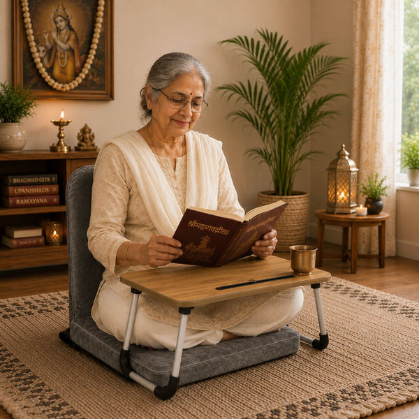 Kawachi Floor Chair with Laptop Table, Foldable Back Support & Portable Study Table Combo, Reading, Work from Home, Meditation & Relaxation Chair (KC32-Dark Grey)