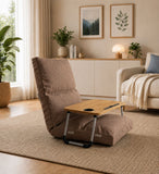 Kawachi 5 Angle Recliner Floor Chair with Foldable Laptop Table with Cup Holder, Wood Top, for Work from Home, Study and Relaxation (KC31 Brown)
