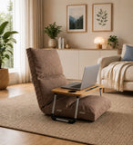 Kawachi 5 Angle Recliner Floor Chair with Foldable Laptop Table with Cup Holder, Wood Top, for Work from Home, Study and Relaxation (KC31 Brown)