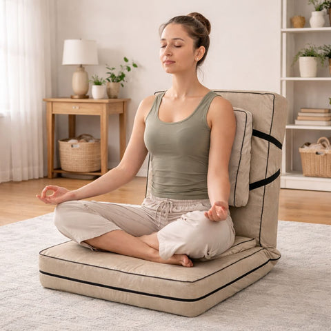 Kawachi Delux 5 Angle Recliner Folding Adjustable Relaxing Buddha Yoga Meditation Chair Backrest Floor Chair i127 Beige