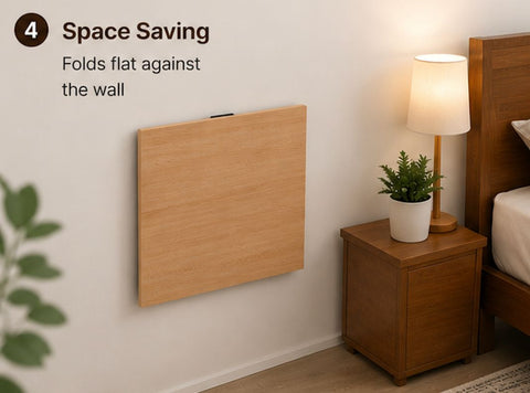 Kawachi Engineered Wood Wall Mount Bed Side Table, Folding Bedside Table, Mini Laptop Table for Home Living Room Study Room Beige