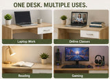 Kawachi Computer Study Table for Students & Home Office | Laptop Desk with Storage Shelf | Engineered Wood Writing Table Workstation for Work From Home, Study, Office & Desktop Computer (KW141-Beige-WD)