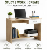 Kawachi Computer Study Table for Students & Home Office | Laptop Desk with Storage Shelf | Engineered Wood Writing Table Workstation for Work From Home, Study, Office & Desktop Computer (KW141-Beige-WD)
