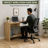 Kawachi Computer Study Table for Students & Home Office | Laptop Desk with Storage Shelf | Engineered Wood Writing Table Workstation for Work From Home, Study, Office & Desktop Computer (KW141-Beige-WD)