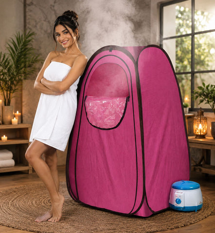 Kawachi Portable Steam Sauna Bath for Home Full Body Personal Sauna at Home Spa with 1.5L 750W Steam Generator, 60 Minute Timer Pink