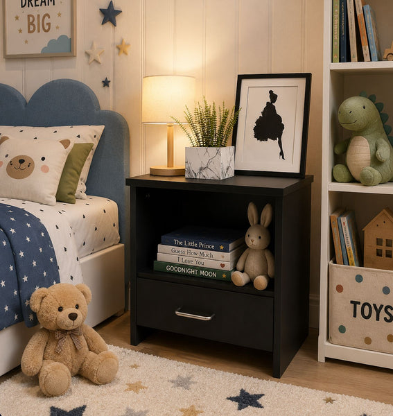 Kawachi Engineered Wood Sofa Side End Bedside Table with Drawer  KW16 Wenge Black