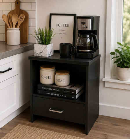 Kawachi Engineered Wood Sofa Side End Bedside Table with Drawer  KW16 Wenge Black
