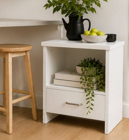 Kawachi Engineered Wood Sofa Side End Bedside Table with Drawer  KW16 White
