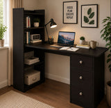 Kawachi Compact Computer Laptop Desk Study Table with 4 Shelves Storage 3 Drawers KW13 Wenge Brown
