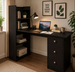 Kawachi Compact Computer Laptop Desk Study Table with 4 Shelves Storage 3 Drawers KW13 Wenge Brown