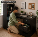 Kawachi Compact Computer Laptop Desk Study Table with 4 Shelves Storage 3 Drawers KW13 Wenge Brown