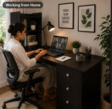 Kawachi Compact Computer Laptop Desk Study Table with 4 Shelves Storage 3 Drawers KW13 Wenge Brown