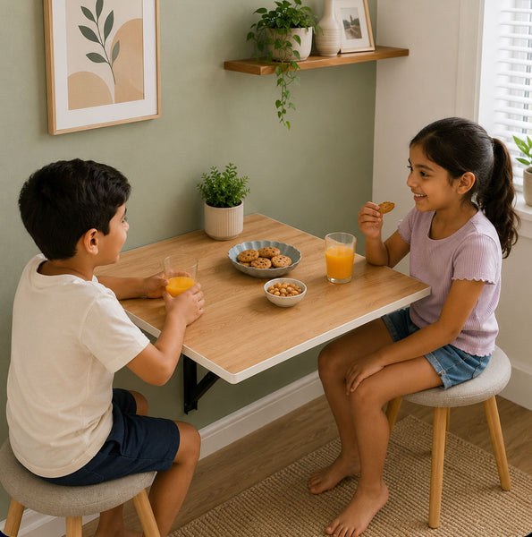 Kawachi Fold Down 3 Seater Wall Mounted Folding Breakfast Dining Table Perfect Addition to Kitchen & Dining Room Beige