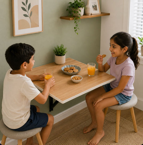 Kawachi Fold Down 3 Seater Wall Mounted Folding Breakfast Dining Table Perfect Addition to Kitchen & Dining Room Beige