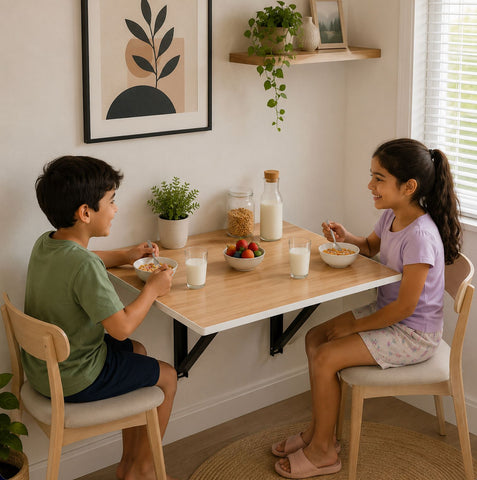 Kawachi Fold Down 3 Seater Wall Mounted Folding Breakfast Dining Table Perfect Addition to Kitchen & Dining Room Beige