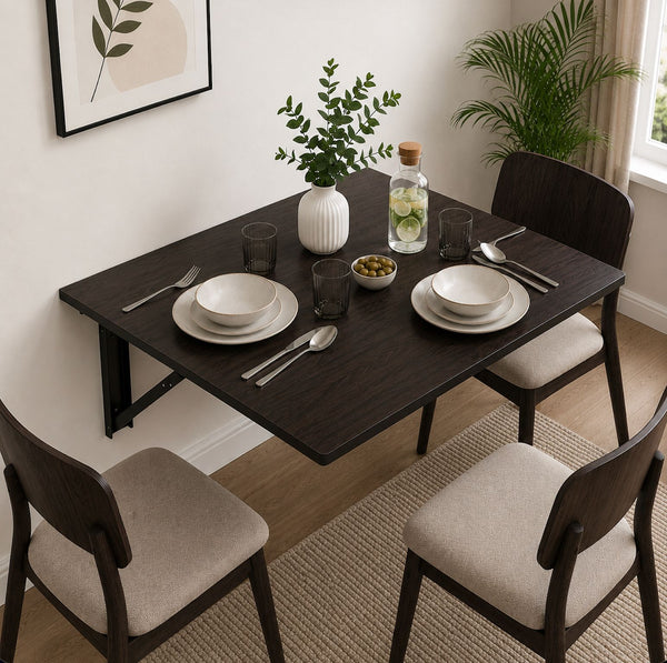 Kawachi Fold Down 3 Seater Wall Mounted Folding Breakfast Dining Table Perfect Addition to Kitchen & Dining Room Wenge Black
