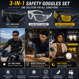 Kawachi Pack of 3 Outdoor Sports Night Vision Driving Yellow Black and White Transparent Goggle