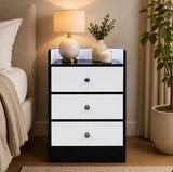 Kawachi Modern Home Bedroom Bedside Table Storage Cabinet with 3 Drawers KW23-Wenge Black-WD