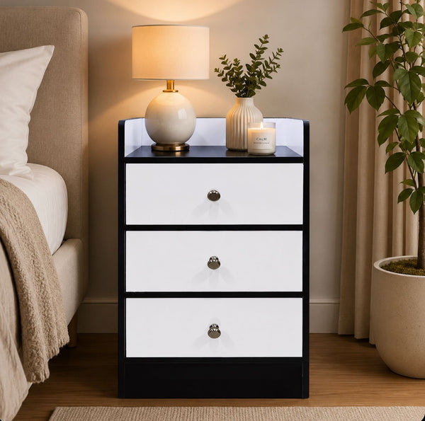 Kawachi Modern Home Bedroom Bedside Table Storage Cabinet with 3 Drawers KW23-Wenge Black-WD