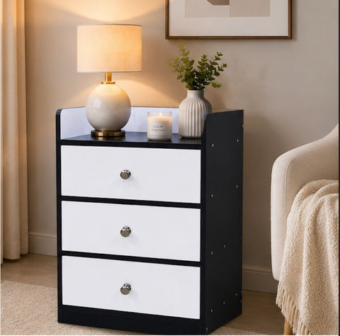 Kawachi Modern Home Bedroom Bedside Table Storage Cabinet with 3 Drawers KW23-Wenge Black-WD
