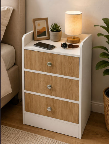 Kawachi Modern Home Bedroom Bedside Table Storage Cabinet with 3 Drawers KW23-White-BD
