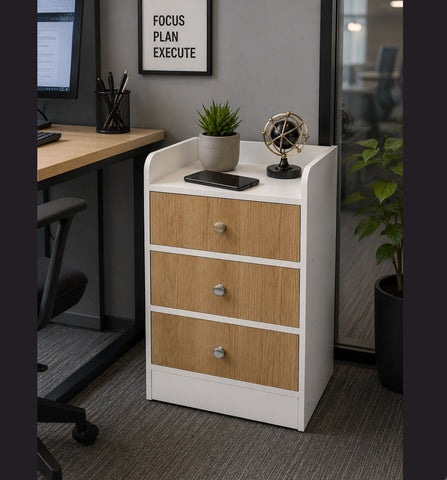 Kawachi Modern Home Bedroom Bedside Table Storage Cabinet with 3 Drawers KW23-White-BD