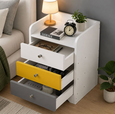 Kawachi Modern Home Bedroom Bedside Table Storage Cabinet with 3 Drawers KW23-White MD
