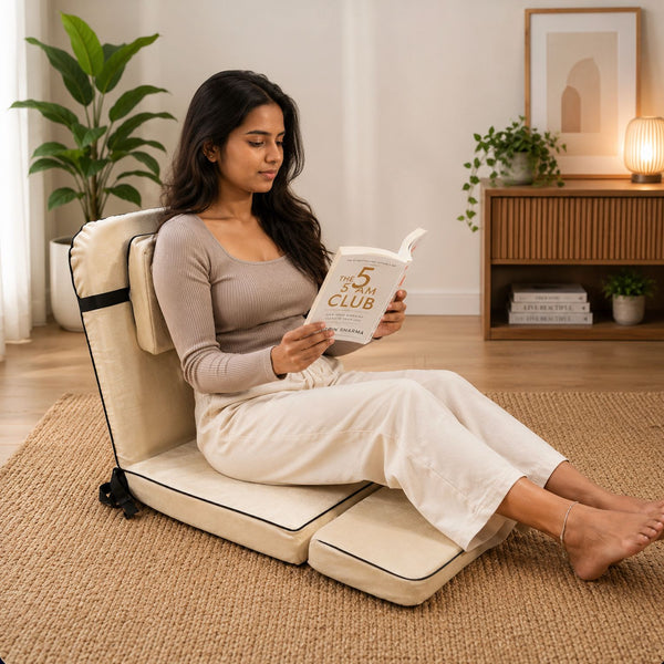 Kawachi Advance Portable & Foldable Relaxing Meditation Chair Folding Back Support Yoga Chair Study, Reading Floor and Pooja Chair -I130 -BEIGE