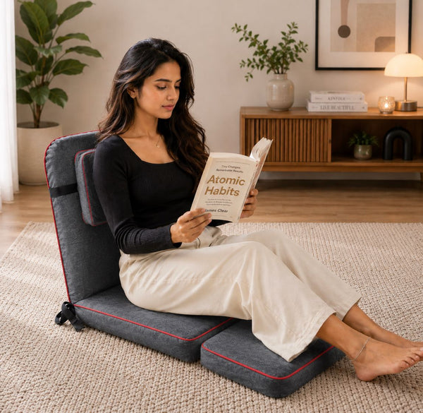 Kawachi Advance Portable & Foldable Relaxing Meditation Chair Folding Back Support Yoga Chair Study, Reading Floor and Pooja Chair -I130 -Grey