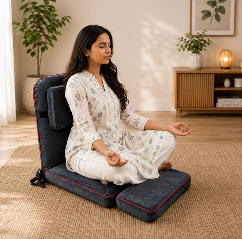 Kawachi Advance Portable & Foldable Relaxing Meditation Chair Folding Back Support Yoga Chair Study, Reading Floor and Pooja Chair -I130 -Grey