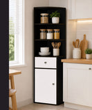 Kawachi Wooden Multipurpose Corner Wall Decor Cabinet Bookshelf Rack With Drawer Storage K559-Wenge Black-WD