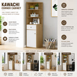 Kawachi Wooden Multipurpose Corner Wall Decor Cabinet Bookshelf Rack With Drawer Storage K559-White