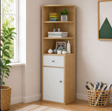 Kawachi Wooden Multipurpose Corner Wall Decor Cabinet Bookshelf Rack With Drawer Storage K559-White