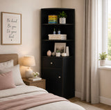 Kawachi Wooden Multipurpose Corner Wall Decor Cabinet Bookshelf Rack With Drawer Storage K559-Brown