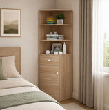 Kawachi Wooden Multipurpose Corner Wall Decor Cabinet Bookshelf Rack With Drawer Storage K559-Beige