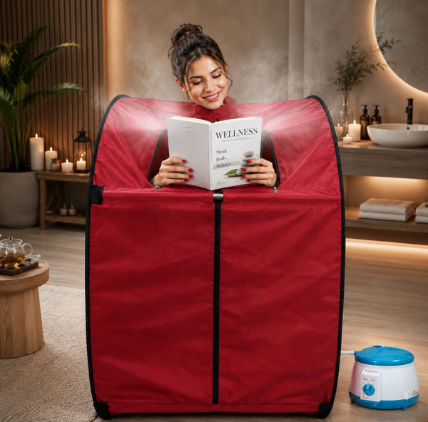 Kawachi Portable Steam Sauna Bath for Health and Beauty Spa at Home Reddish Maroon