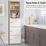 Kawachi Wooden Cabinet - 5 Tier Storage Cabinet for Living Room with Magnetic Door, Space Saving Book Self for Home, Engineered Wood Kitchen Crockery Unit ( KW139-Beige-WD )