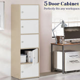 Kawachi Wooden Cabinet - 5 Tier Storage Cabinet for Living Room with Magnetic Door, Space Saving Book Self for Home, Engineered Wood Kitchen Crockery Unit ( KW139-Beige-WD )