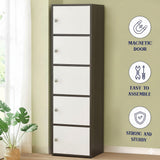 Kawachi Wooden Cabinet 5 Tier Storage Unit for Living Room & Kitchen, Engineered Wood Space Saving Bookshelf with Magnetic Door, Crockery & Display Cabinet for Home & Office, KW139-Wenge Black-WD (38 x 38.5 x 165.5 cm)