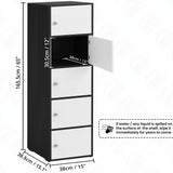 Kawachi Wooden Cabinet 5 Tier Storage Unit for Living Room & Kitchen, Engineered Wood Space Saving Bookshelf with Magnetic Door, Crockery & Display Cabinet for Home & Office, KW139-Wenge Black-WD (38 x 38.5 x 165.5 cm)