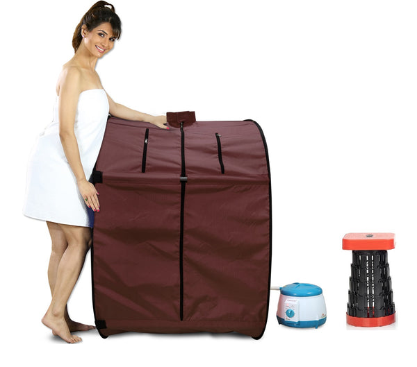 Kawachi Portable Steam Sauna Bath Panchkarma Swedan Machine for Health and Beauty Spa at Home with Stool KC08-Brown