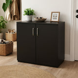 Kawachi 3-Tier Engineered Wood Shoe Rack with Door, Multi-Layer Storage Organizer Cabinet, 60x33x60 cm -KW142-Wenge Black