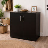 Kawachi 3-Tier Engineered Wood Shoe Rack with Door, Multi-Layer Storage Organizer Cabinet, 60x33x60 cm -KW142-Wenge Black