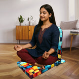 Kawachi Advance Portable Meditation Floor Chair, Study, Reading and Pooja Chair, Foldable Back Support, Multicoloured Checkered Pattern- i131-Velvet 3D